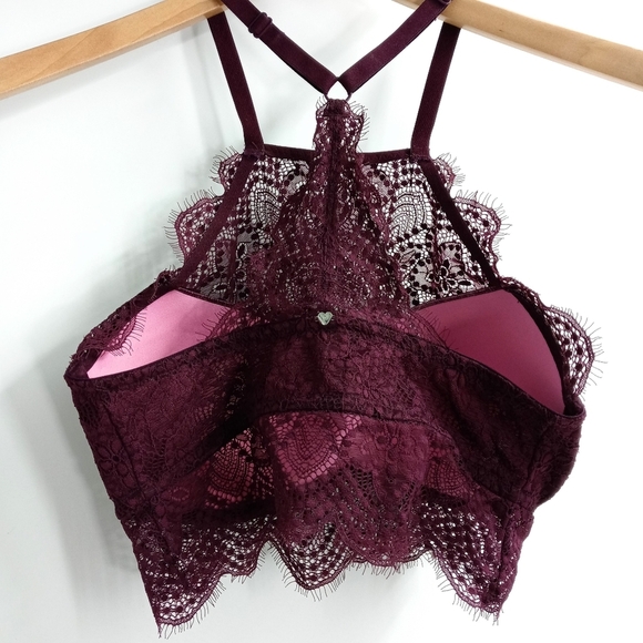 Victoria's Secret Pink Maroon Push Halter‎ Lace Bralette - Picture 5 of 9